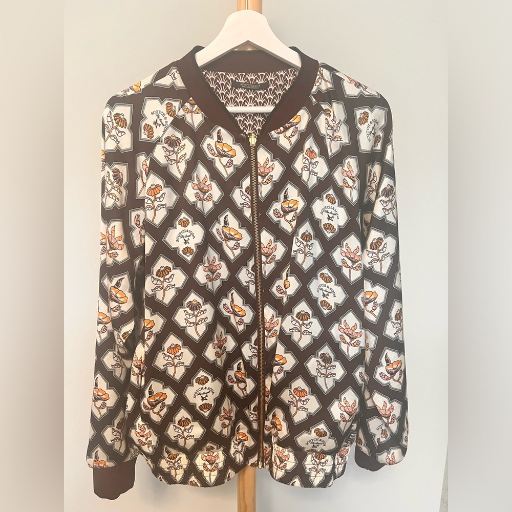 Scotch Soda Burgundy Floral Patterned Reversible Women's Bomber Jacket NWOT XL